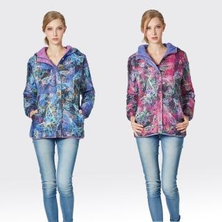 【SAMLIX山力士】JIS90%女3D炫彩數位印花兩面穿防潑水羽絨外套#37416(桃紫.藍紫)
