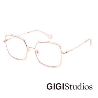 【GIGI Studios】方形手繪雙鏡框平光眼鏡(玫瑰金 - CURTIS-6598/6)