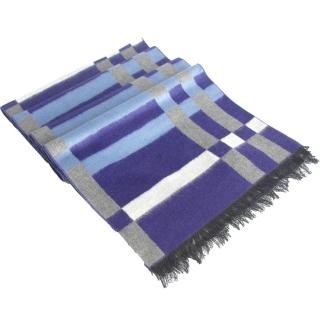 經典時尚100%蠶絲圍巾中性藍灰條紋(蠶絲圍巾 披肩)