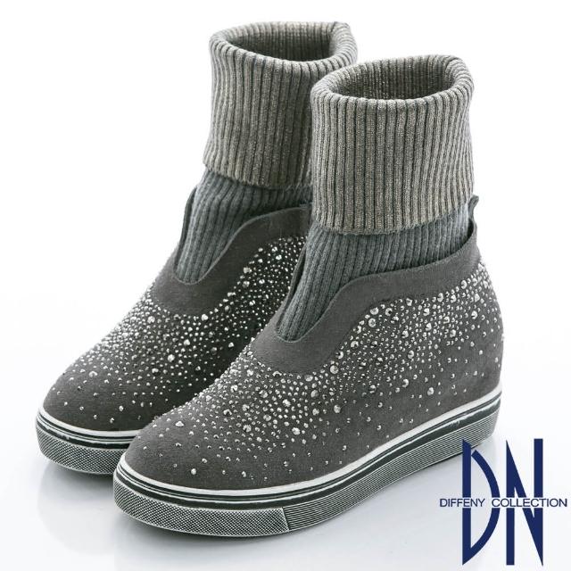 【DN】個性潮流 金蔥羅紋拼接水鑽中筒靴(灰)