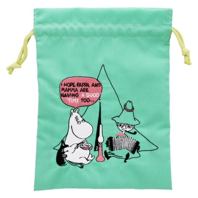 【sun-star】Moomin嚕嚕米 棉質抽繩刺繡束口袋 嚕嚕米與阿金 露營