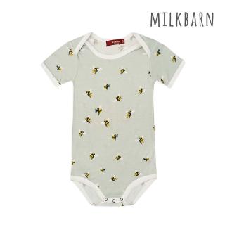 【Milkbarn】嬰兒 竹纖維包屁衣-短袖-蜜蜂(包屁衣 嬰兒上衣)