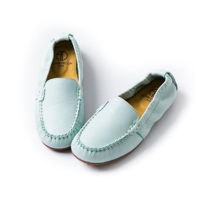 【ALAIN DELON】真皮素面休閒平底鞋A76103(2色      藍色   淺藍色)