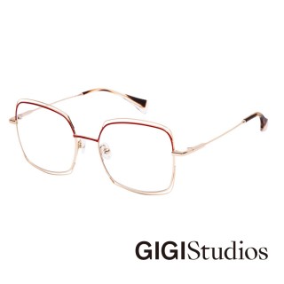 【GIGI Studios】方形手繪雙鏡框平光眼鏡(金 - CURTIS-6598/9)