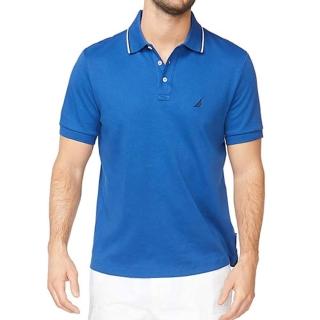 【NAUTICA】2023男時尚棉質雙尖領藍色Polo衫-網(預購)