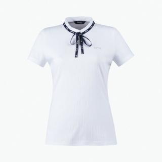 【PING】女款蝴蝶結素面抽針立領短袖POLO衫-白(日本素材/GOLF/高爾夫球衫/RA23121-87)