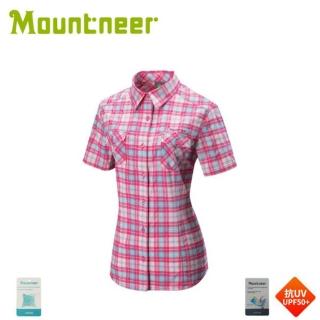 【Mountneer 山林】女 彈性抗UV格子襯衫《深桃紅》31B02/短袖襯衫/防曬短袖(悠遊山水)