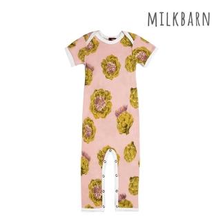 【Milkbarn】嬰兒 有機棉短袖連身衣-洋薊(新生兒連身衣 嬰兒睡衣 連身長袍 短袖兔裝)