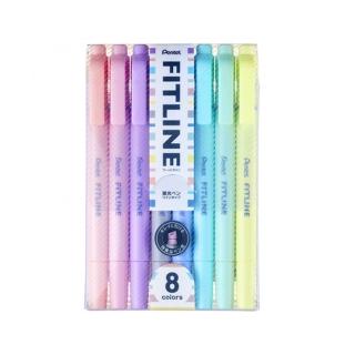 【Pentel 飛龍】FITLINE 雙頭螢光筆 粉彩色系 3.5/0.9mm 八色套裝/盒 SLW11P-8T