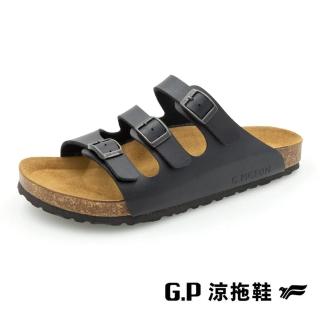【G.P】素面三帶柏肯鞋 男鞋(黑色)