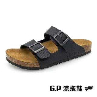 【G.P】素面織紋雙帶柏肯鞋 男鞋(黑色)