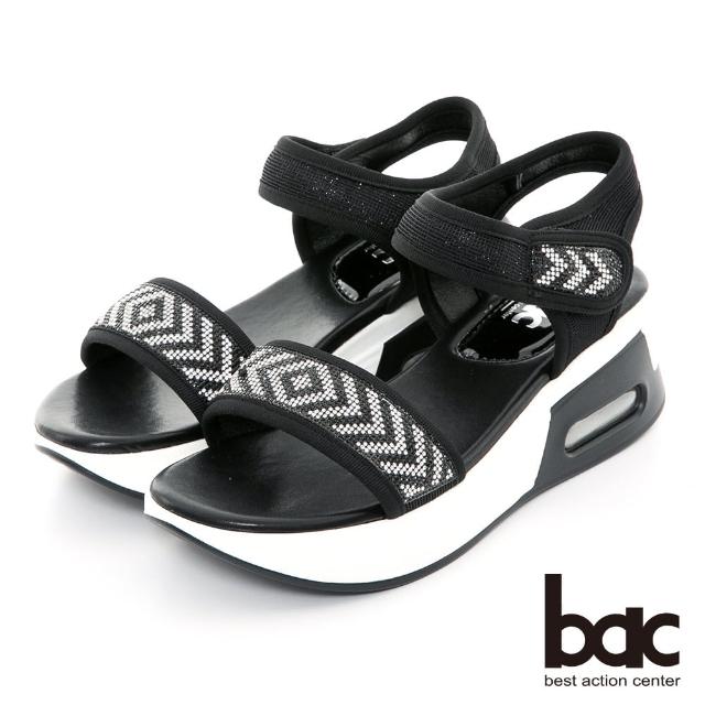 【bac】排鑽厚底氣墊涼鞋(黑色)