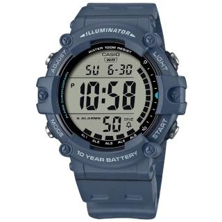 【CASIO 卡西歐】運動潮流 計時碼錶 兩地時間 防水100米 電子數位 橡膠手錶 藍色 50mm(AE-1500WH-2AV)