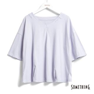 【SOMETHING】女裝 V領LOGO後染短袖T恤(粉紫色)