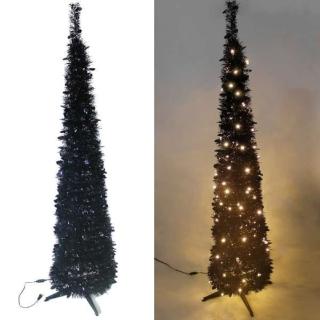【摩達客】耶誕-6尺/6呎-180cm台灣製彈簧摺疊黑色哈利葉瘦型鉛筆樹聖誕樹(含LED100燈暖白光一串)