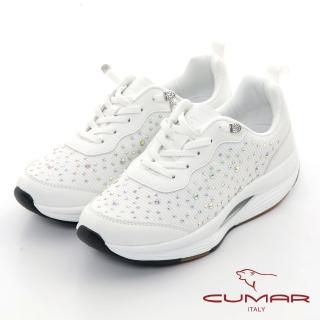 【CUMAR】綁帶水鑽厚底休閒鞋(白色)