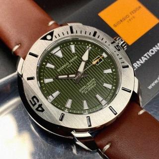 【GIORGIO FEDON 1919】GiorgioFedon1919手錶型號GF00032(墨綠色錶面銀錶殼咖啡色真皮皮革錶帶款)