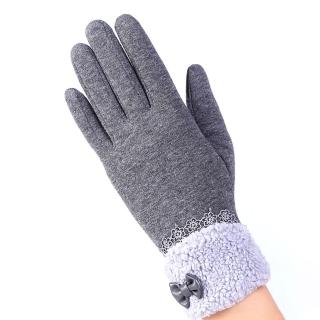 【幸福揚邑】防風加絨觸控騎車開車保暖棉手套-可愛絨毛(灰色)