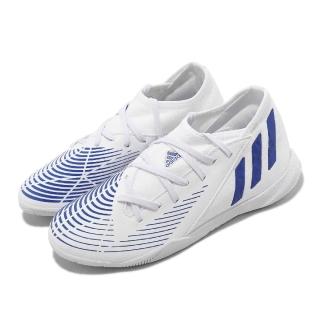 【adidas 愛迪達】足球鞋 Predator Edge.3 IN J 童鞋 中童 白 藍 室內場地 運動鞋 愛迪達(GX2647)