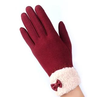 【幸福揚邑】防風加絨觸控騎車開車保暖棉手套-可愛絨毛(紅色)