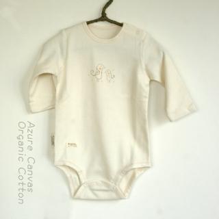 【azure canvas藍天畫布】有機棉嬰幼兒柔適長袖連身衣二件裝-母子鳥70-90cm(原米色)