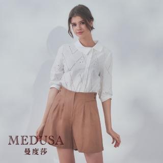 【MEDUSA 曼度莎】現貨-側開襟不對稱燒花襯衫（M-2L）｜女上衣 短袖上衣 蕾絲(101-76501)