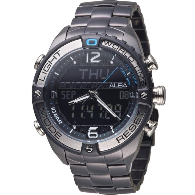 【ALBA 雅柏】活力型男玩轉雙顯計時腕錶(N021-X002SD 黑 AZ4015X1)