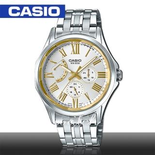 【CASIO 卡西歐】送禮首選_不鏽鋼錶帶_羅馬數字_三眼顯示_指針男錶(MTP-E311DY)