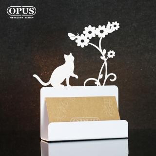【OPUS東齊金工】歐式鐵藝名片座/高級名片架/名片夾/金屬商務名片盒(CA-ca02W 貓咪_優雅白)