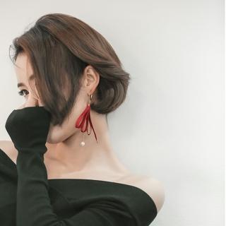 【梨花HaNA】韓國進口綢緞不對襯絲帶鑽石耳環