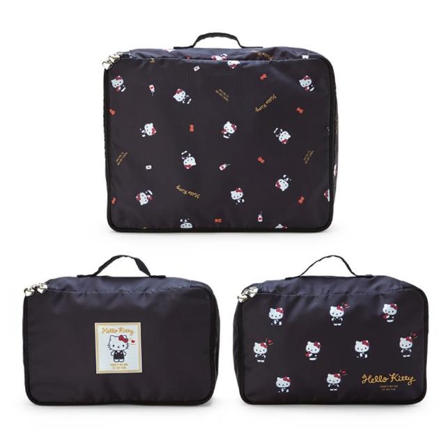 【小禮堂】Hello Kitty 旅行收納袋3入組 - 黑滿版款(平輸品)