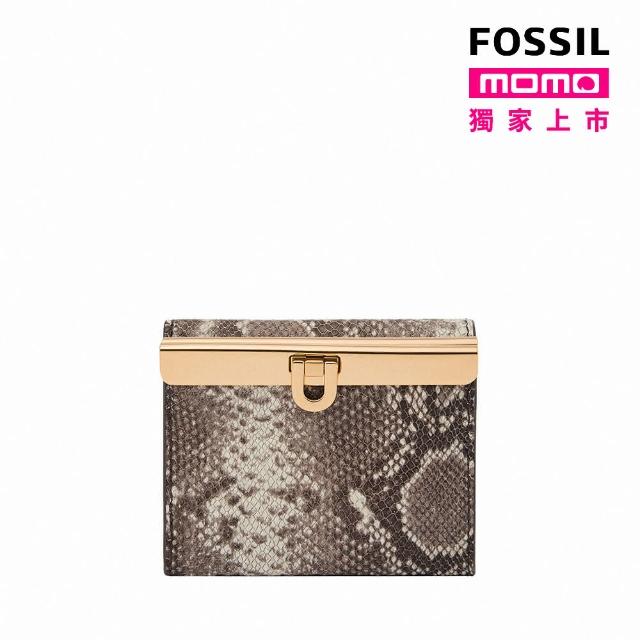 【FOSSIL 官方旗艦館】Penrose 真皮扣式零錢袋短夾-米棕蛇紋 SL8275874(母親節)