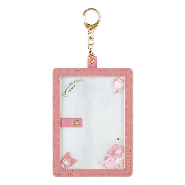 【小禮堂】Sanrio大集合 照片收納收納套鑰匙圈 - 霧粉色 偶像應援(平輸品)