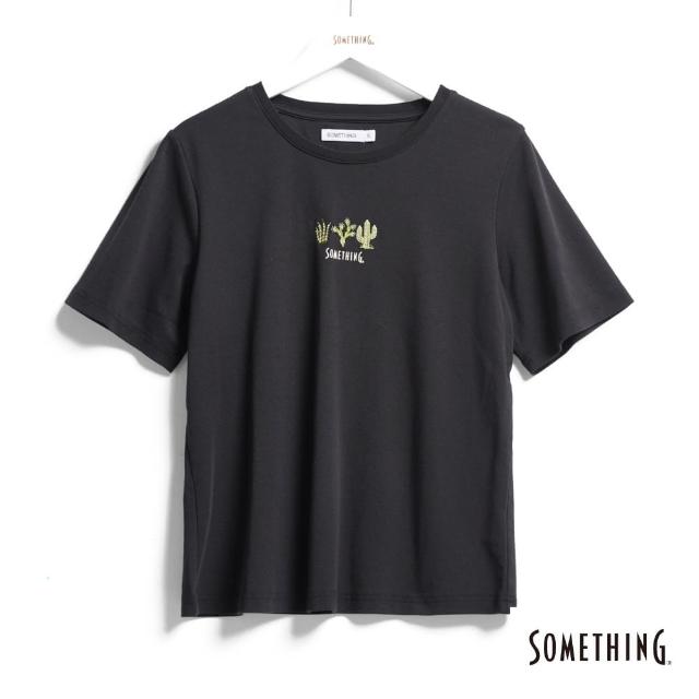【SOMETHING】女裝 仙人掌繡花短袖T恤(黑色)