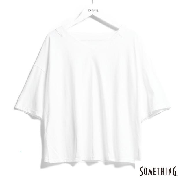 【SOMETHING】女裝 V領LOGO後染短袖T恤(白色)