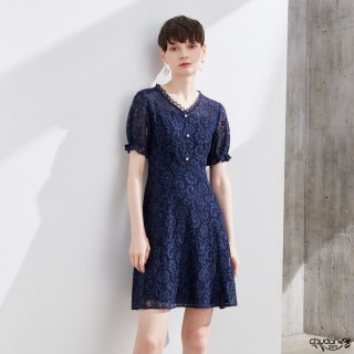 【Chudan 初丹】靛藍古典蕾絲洋裝