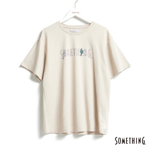 【SOMETHING】女裝 牛仔LOGO短袖T恤(淺卡其)