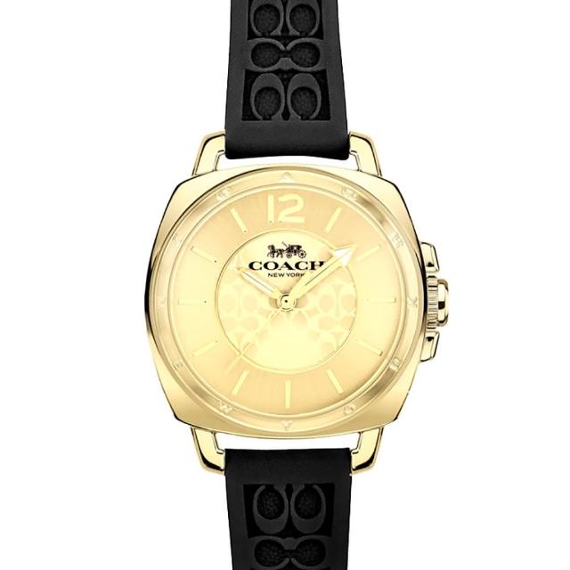 【COACH】C LOGO立體浮雕橡膠錶帶女士腕錶-黑色(買就送璀璨水晶觸控筆)