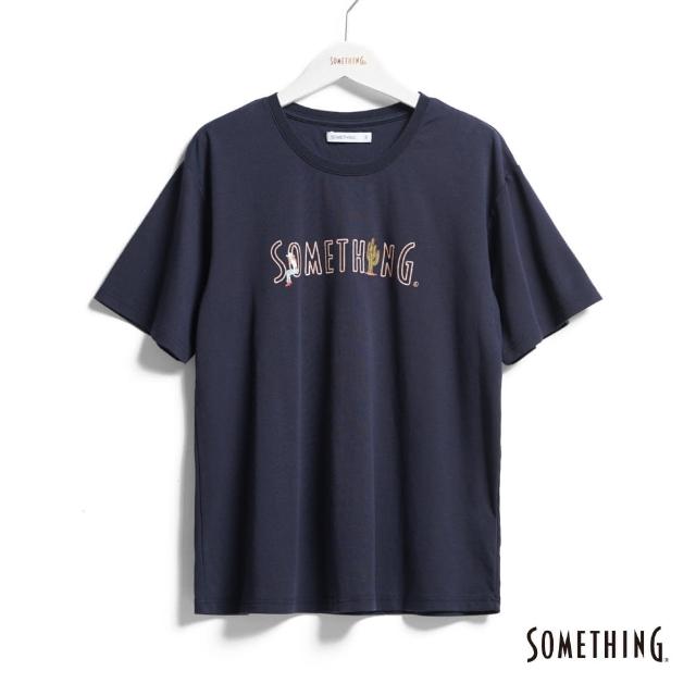 【SOMETHING】女裝 牛仔LOGO短袖T恤(丈青色)