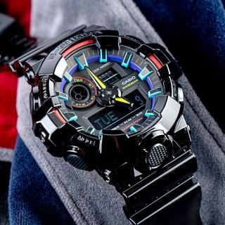 【CASIO 卡西歐】G-SHOCK 搖滾電音雙顯腕錶/黑(GA-700RGB-1A)