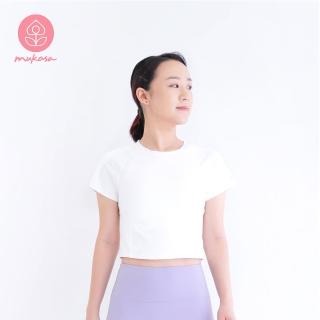 【Mukasa 慕卡莎】DURABLE 接邊短袖短版上衣 - 純淨白 - MUK-23043(瑜珈服、瑜珈罩衫、運動上衣)