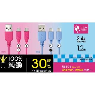 【KINYO】充電可分享Micro USB 極速2.4A充電傳輸線(USB-76)