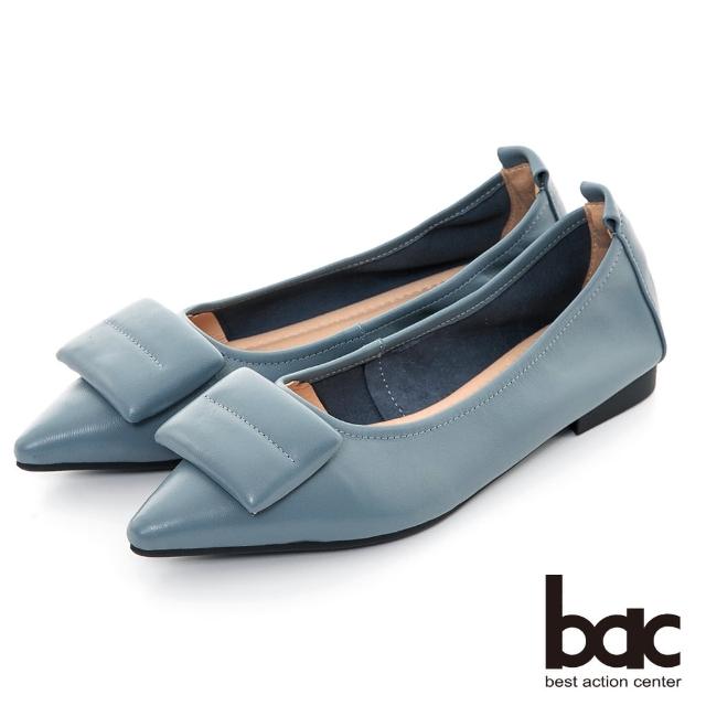 【bac】抱枕飾釦尖頭平底鞋(灰藍色)