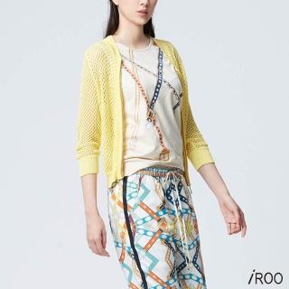 【iROO】亮黃簍空針織罩衫