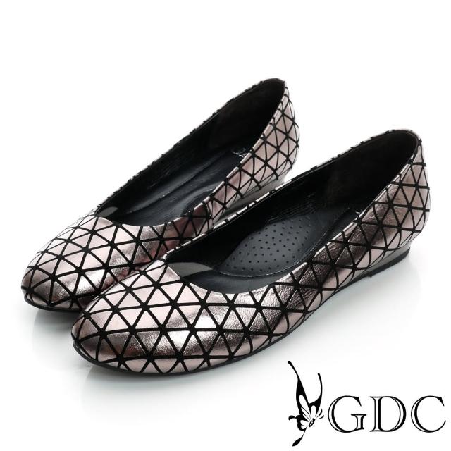 【GDC】都會-三角幾何造型楔型真皮低跟鞋-槍灰色(621766)