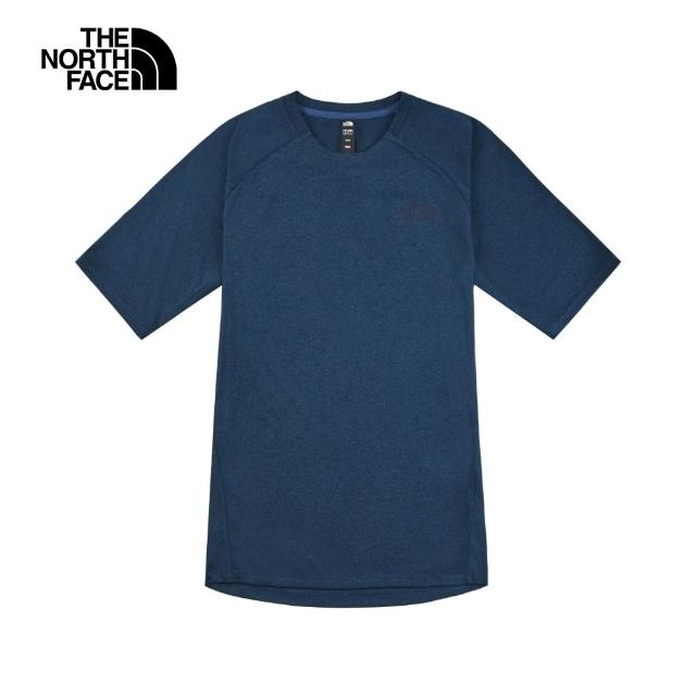 【The North Face 官方旗艦】北面男款藍色吸濕排汗防曬休閒短袖T恤｜7QOSHKW