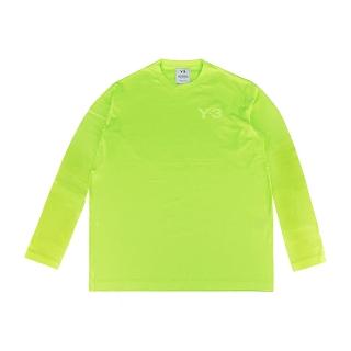 【Y-3 山本耀司】Y-3螢光印花LOGO棉質長袖圓領T恤(男款/螢光綠)