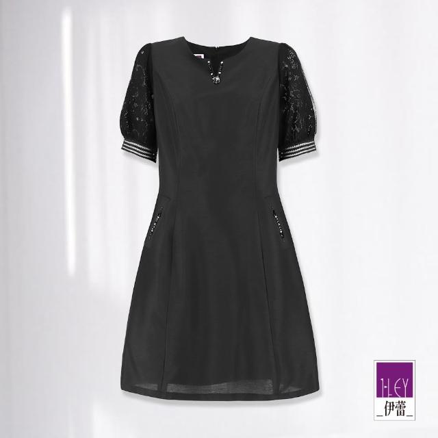 【ILEY 伊蕾】高雅輕奢蕾絲網紗洋裝(黑色；M-XL；1232017065)
