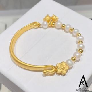 【ANGEL】桃花珍珠串中式半圓手鍊環(金色)