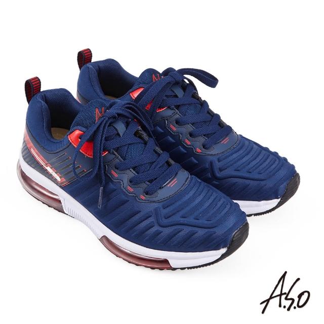 【A.S.O 阿瘦集團】戶外健走 活力雙核心立體壓紋綁帶休閒鞋(藍色)